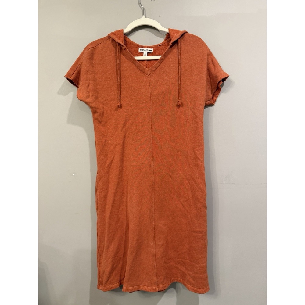 Toad & Co. Epiq Orange Hooded Dress Size XS Hemp Organic Cotton VNeck Boho Tunic